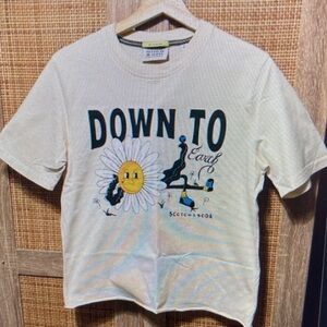 Scotch & Soda Cream Graphic Tee with Daisy and 'DOWN TO' Print